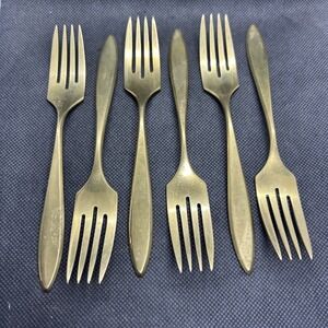 6 Vintage A.B. Dirigold Dirilyte Sweden Goldware Regal 6.25" Salad Fork Flatware